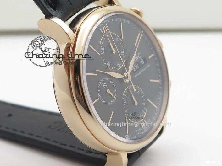 MIROTIME 0125 Portofino Chrono RG Black Dial on Black Leather Strap A HighPerformance 7389